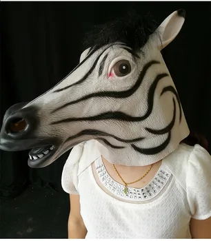 

Zebra Full Face Mask Halloween Horse Unicorn Mask Novelty Creepy Head Latex Costume Theater Prop Party Mask Christamas Hot Sale