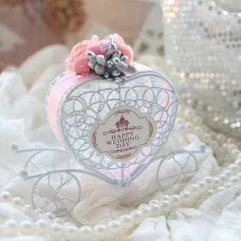

iron carriage wedding candy box with ribbon for wedding decor,heart-shape candy box