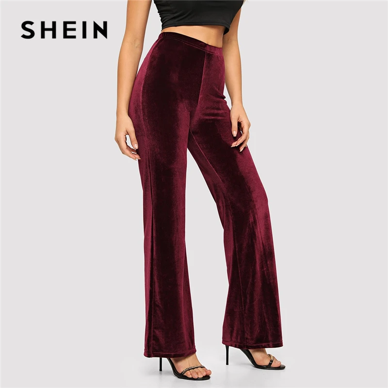 SHEIN Расклешенные Однотонные Бархатные Брюки Офисные Классические С Завышенной