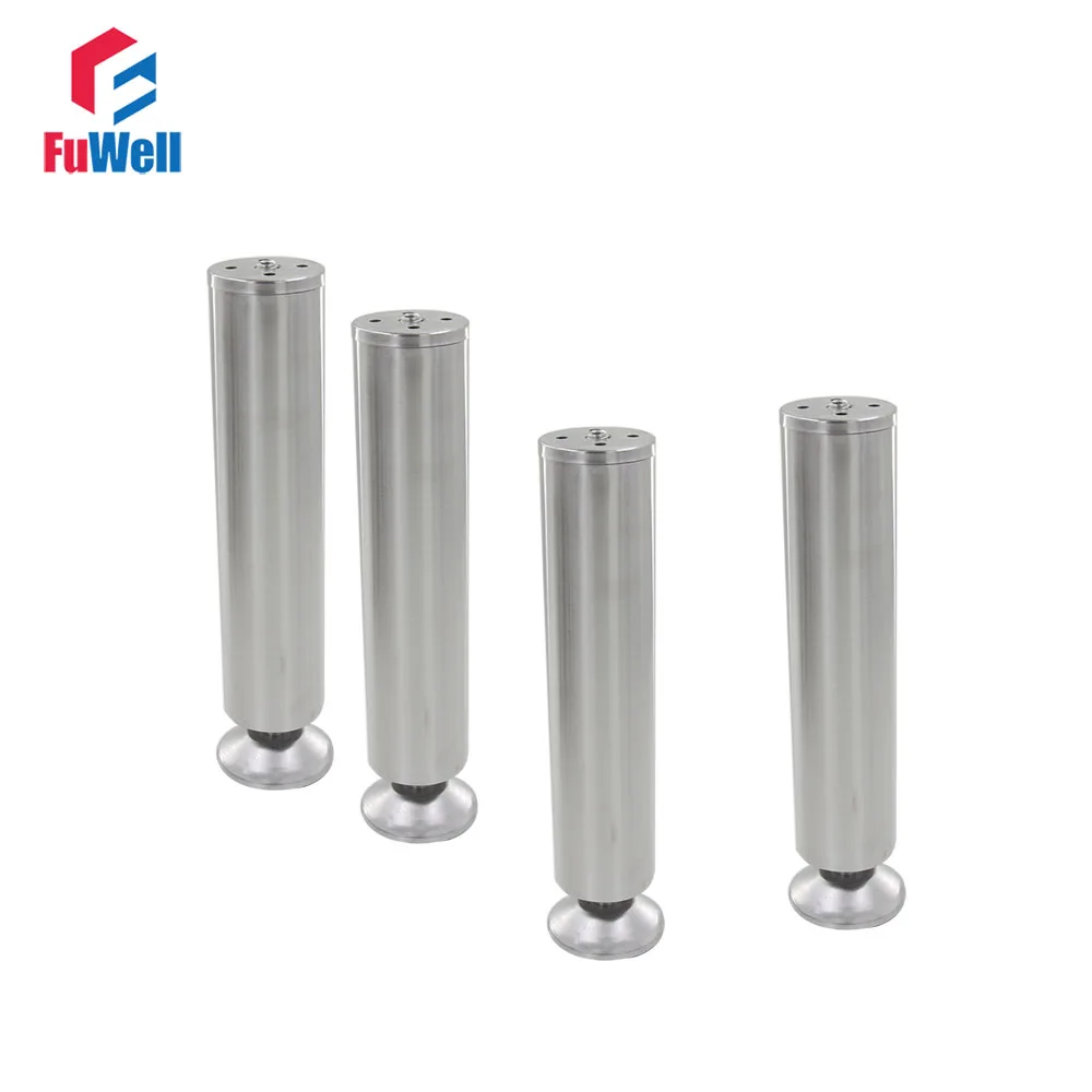 4pcs 250mm Height Adjustable 10 15mm Feet Silver Tone Stainless