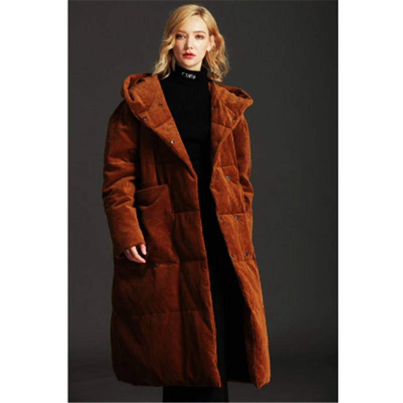 Зимнее женское пуховое пальто размера плюс XS-5XL вельветовый толстый пуховик женский пуховик более размера теплое пальто пуховик T345