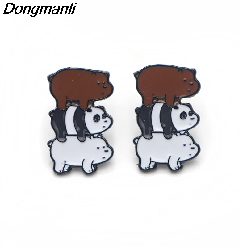 

P3264 Wholesale 20pair/lot We Bare Bears Stud Earrings For Womens Enamel Stainless Steel Pierce Korea Earrings Jewelry