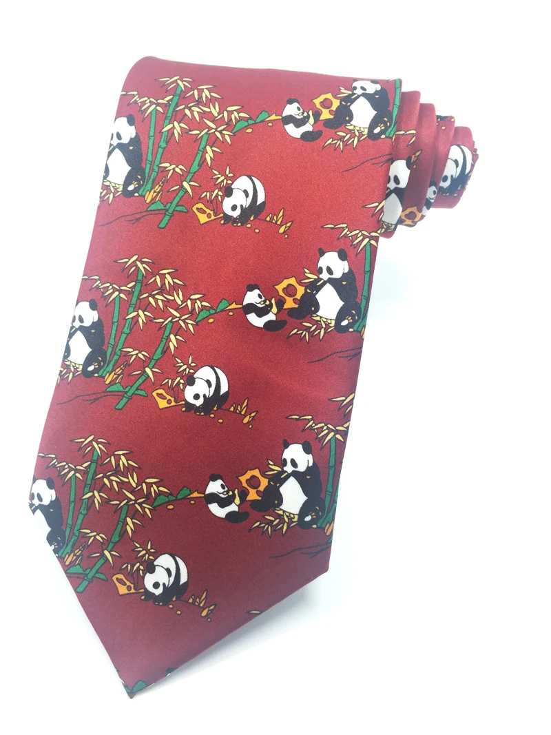 Китайское национальное сокровище-панда галстуки для мужчин Бамбуковые Галстуки с животными желтый синий темно-красный модный мужской галстук на шею