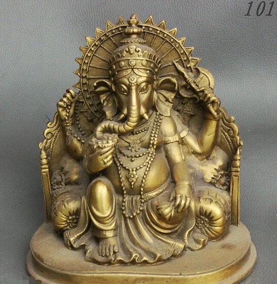 SCY 1122+++6&quot Tibetan Buddhism Brass Wealth 4 Hand Ganesh Lord Ganesha Elephant God Statue | Дом и сад