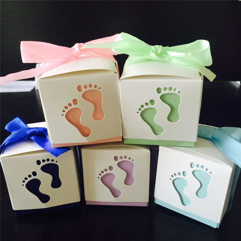50pcs/lot Pterry Feet Laser Cut out Baby Shower Favor Gift Candy Box