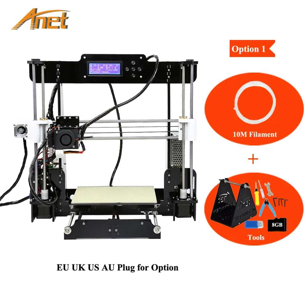 

Anet A8 High Precision Desktop 3D Printer Kits i3 DIY Self LCD Screen with 8GB SD Card Printing Size 220*220*240mm
