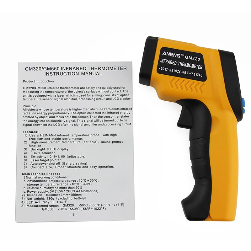 50~380 Degree Celsius Digital Handheld Non-Contact LCD Temp IR Laser Gun Infrared Thermometer Tester Tools New