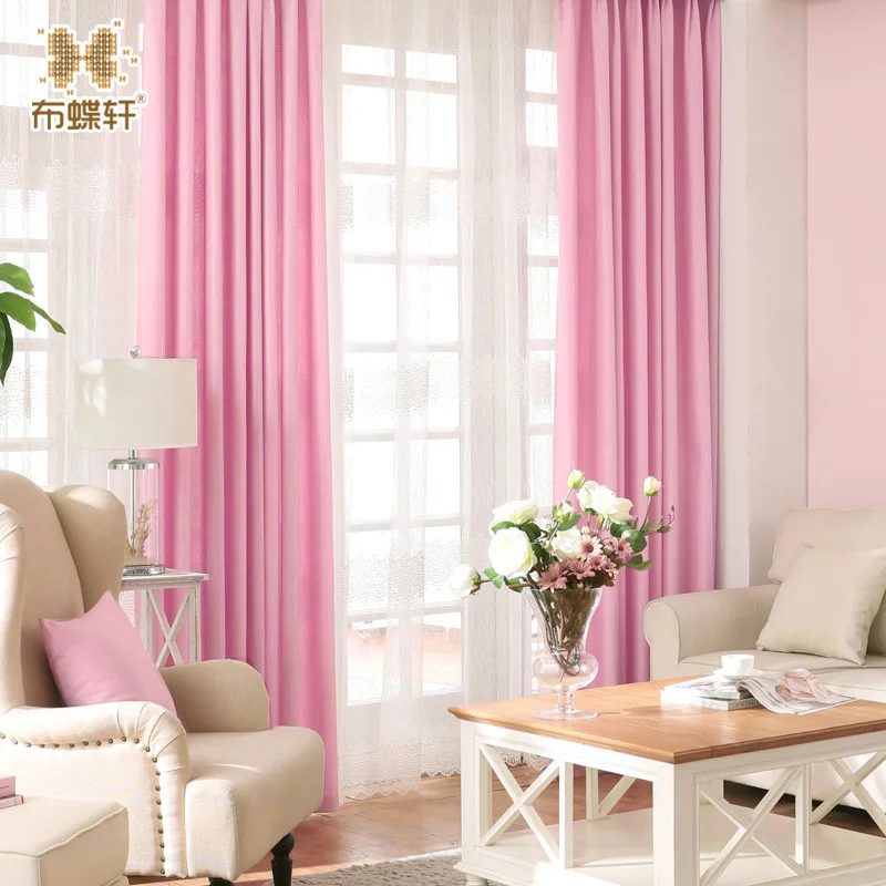 Hot Sale Modern Simple Style Solid Four Colors OptionPolyester Pink Cheap Window Curtains for Living Room Custom Size Drape | Дом и сад