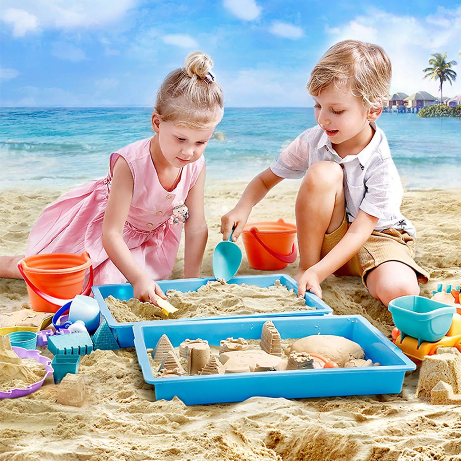 Besegad 14 шт. Funny Kids песчаный пляж набор для игр в том числе лопаты грабли, ведро формочка для замка для детей ролевая игра поставки