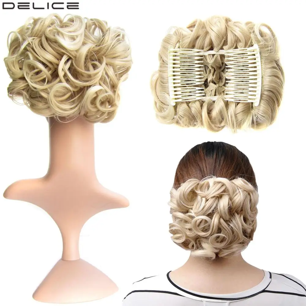 

[DELICE] Women's Elastic Net Curly Chignon With Two Plastic Combs Updo Cover Synthetic Hair 100g/pc