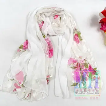 

2017 New Arrival Ladies' White Pink Floral Pattern Silk Scarf Shawl Fashion Women Large Silk Scarves Female Satin Summer Shawls