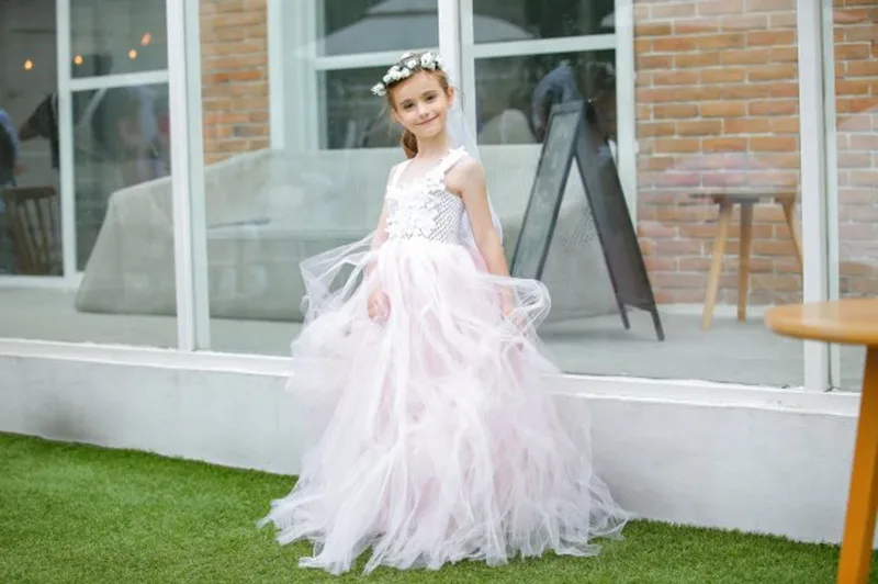 Светло-розовые платья для девочек с цветочным узором для свадьбы бальные платья для девочек Театрализованное день рождения нарядное платье-пачка Дети платье принцессы из тюля костюм