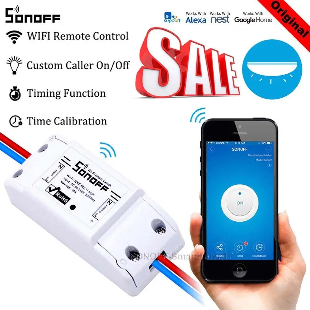 

10pcs Sonoff Smart Wifi Switch Remote Control Wireless Smart Switch Home Automation Light Switch Smart Home Works with Alexa HWC
