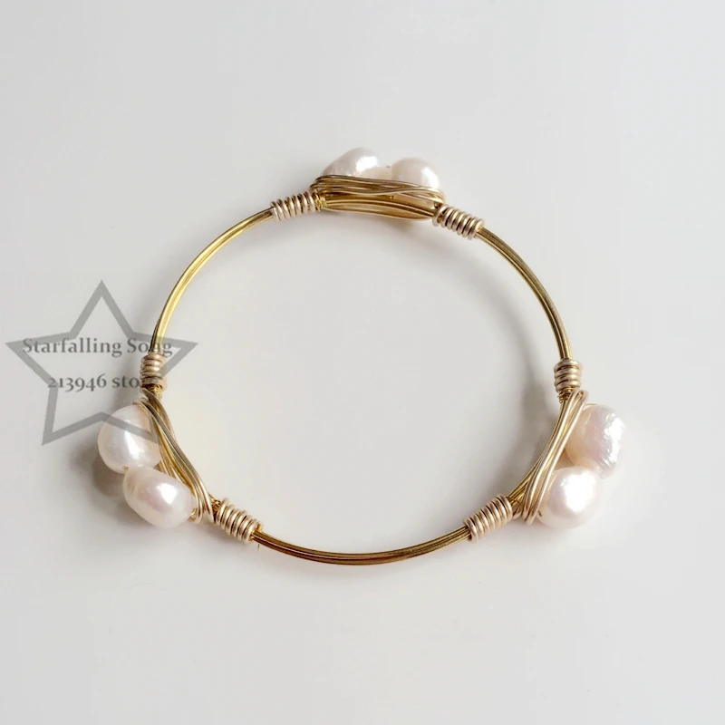 

Original Style Women Gold Copper Wire Wrapped Natural Freshwater Pearls Jewelry Bangle & Bracelets