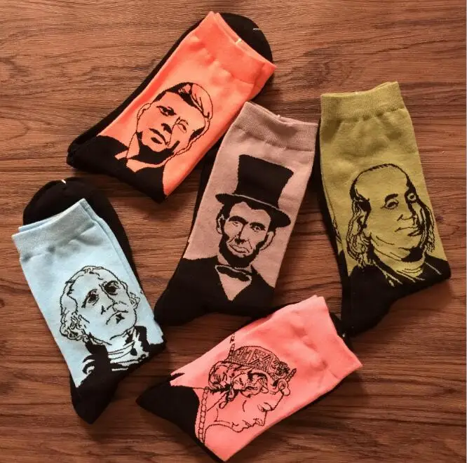

5pair/lot High Quality Cotton Art Printed Socks Of Celebrity Portrait Pattern Harajuku Design Sox Calcetine Novelty Funny Winter