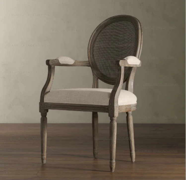 French rural style furniture / ellipse back chair/cane and linen/oak solid wood dining chair/desk chair/armchair 2 type