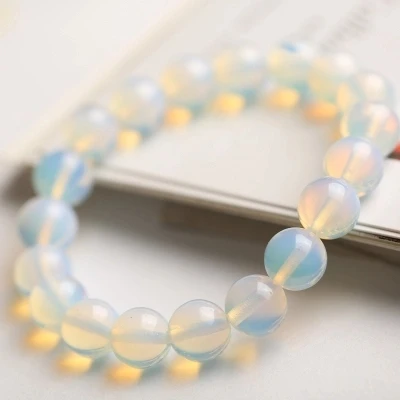 

STENYA Men Women Fashion Smooth White Opal Moon Stone Bracelet Stretch Cord Elastic Gem Natural Stone Expandable Rope Jewelry