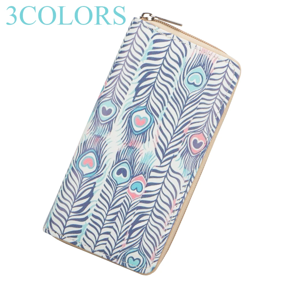 

Sansarya New 2018 Peacock Feather Pattern Printed Woman Wallet Card Holder PU Leather Zipper Ladies Wallet Girls Female Purse