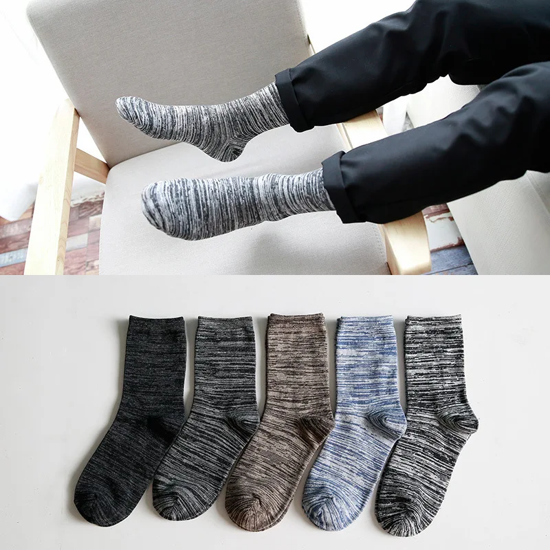 Новинка, мужские толстые хлопковые носки с цветными блоками, осенние и зимние мужские носки, индивидуальный стиль Sen, Национальный Ветер