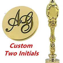 Винтаж индивидуальный заказ две буквы монограмма персонализированные письма изображение логотипа свадебные приглашения Воск уплотнение штамп из золотистого металла P