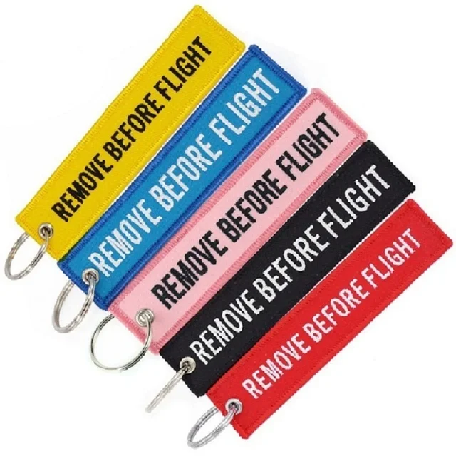 POMPOM 5pcs/lot Remove Before Flight Keychains for Aviation Gifts OEM Key Chains Embroidery Chain Keyring Key Chaveiro Jewelry Dark Red