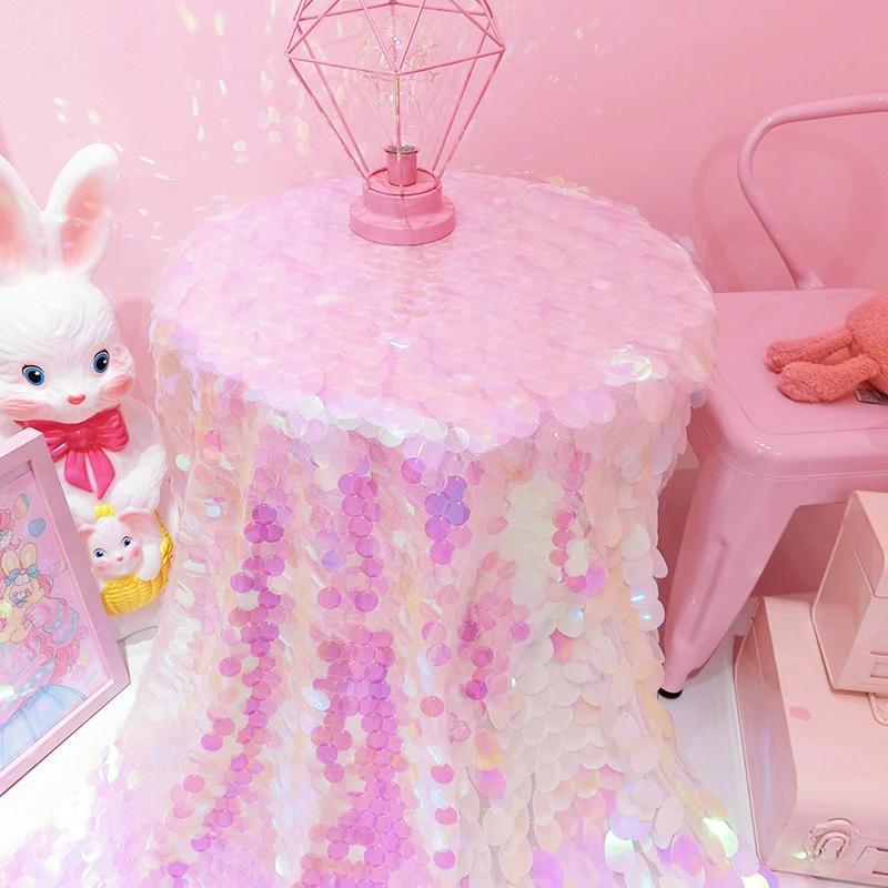 

Dreamy Rectangle Mermaid Scales Rainbow Handmade Sequins Background Laser Shiny Tablecloth Shooting Decorative Cloth 50x130cm