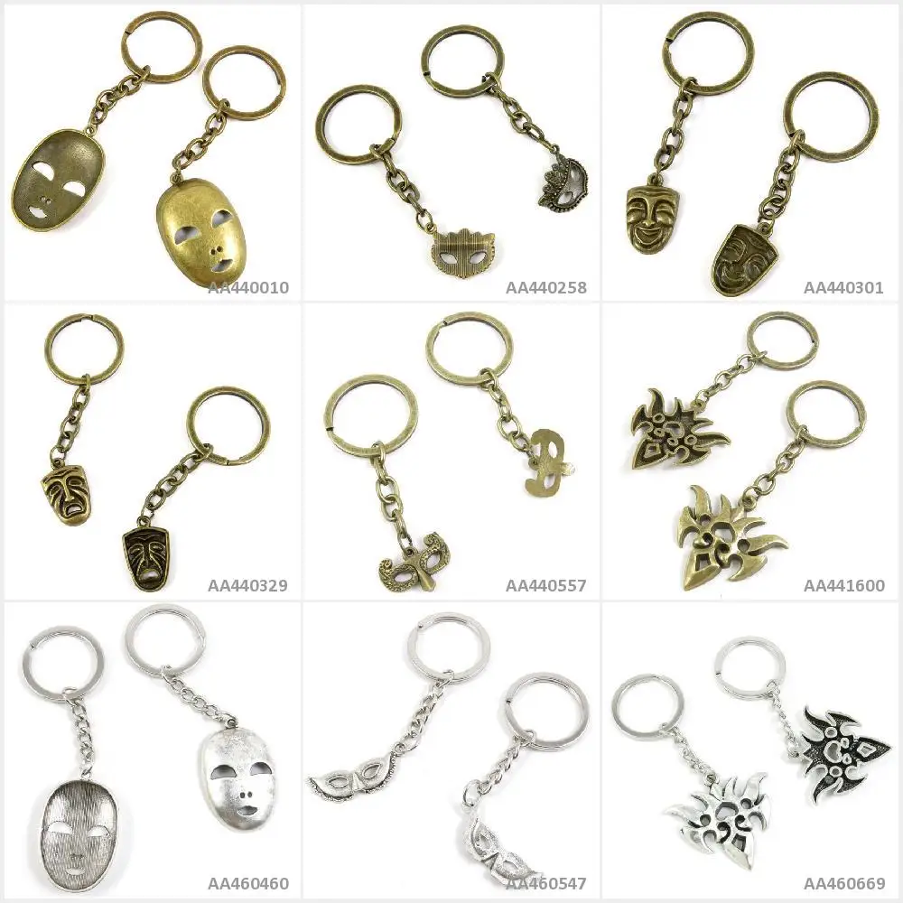 

Antique Bronze Tone Keychain Keyring Keytag Carnival Masks Mask Fire Ghost Smiley Face Key Chain Ring Tag Jewelry Making Charms