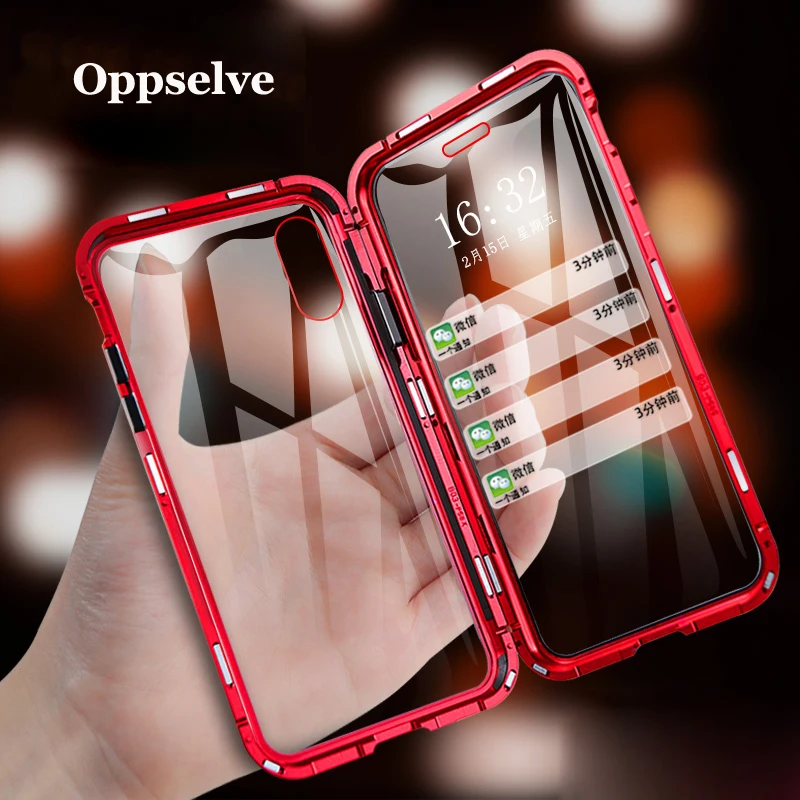 

Oppselve Magnetic Phone Case For iPhone XR XS MAX X 8 7 Plus Double Sided Tempered Glass Metal Magnet Cover Coques Capinhas Capa