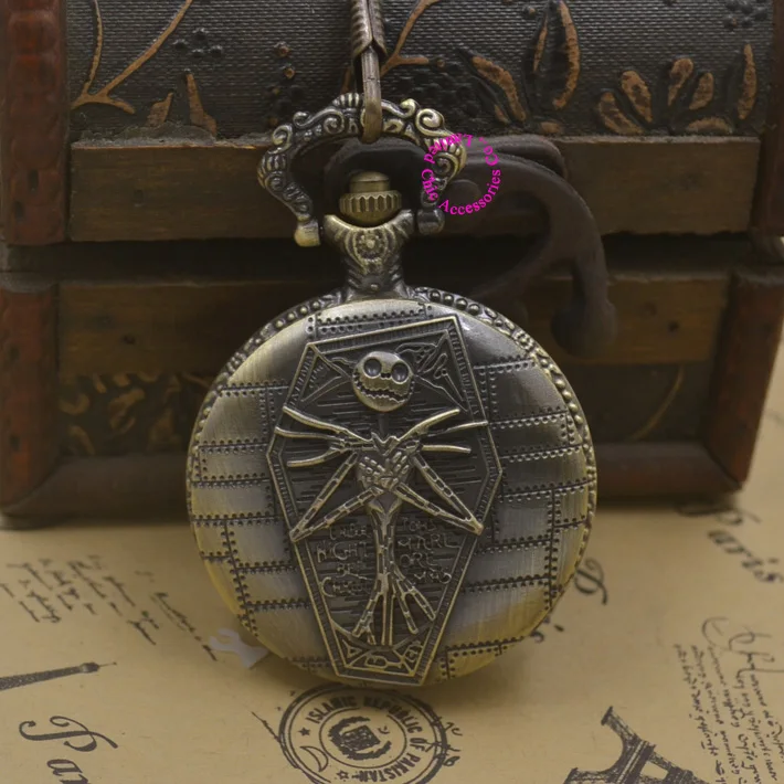 

wholesale woman Pocket Watch Hot The Nightmare Before Christmas Pendant Necklace Quartz fob Watches man skull zombie