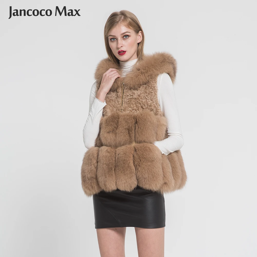 Jancoco Max 2019 реальные жилеты из лисьего меха женская мода ягненка Мех животных жилет
