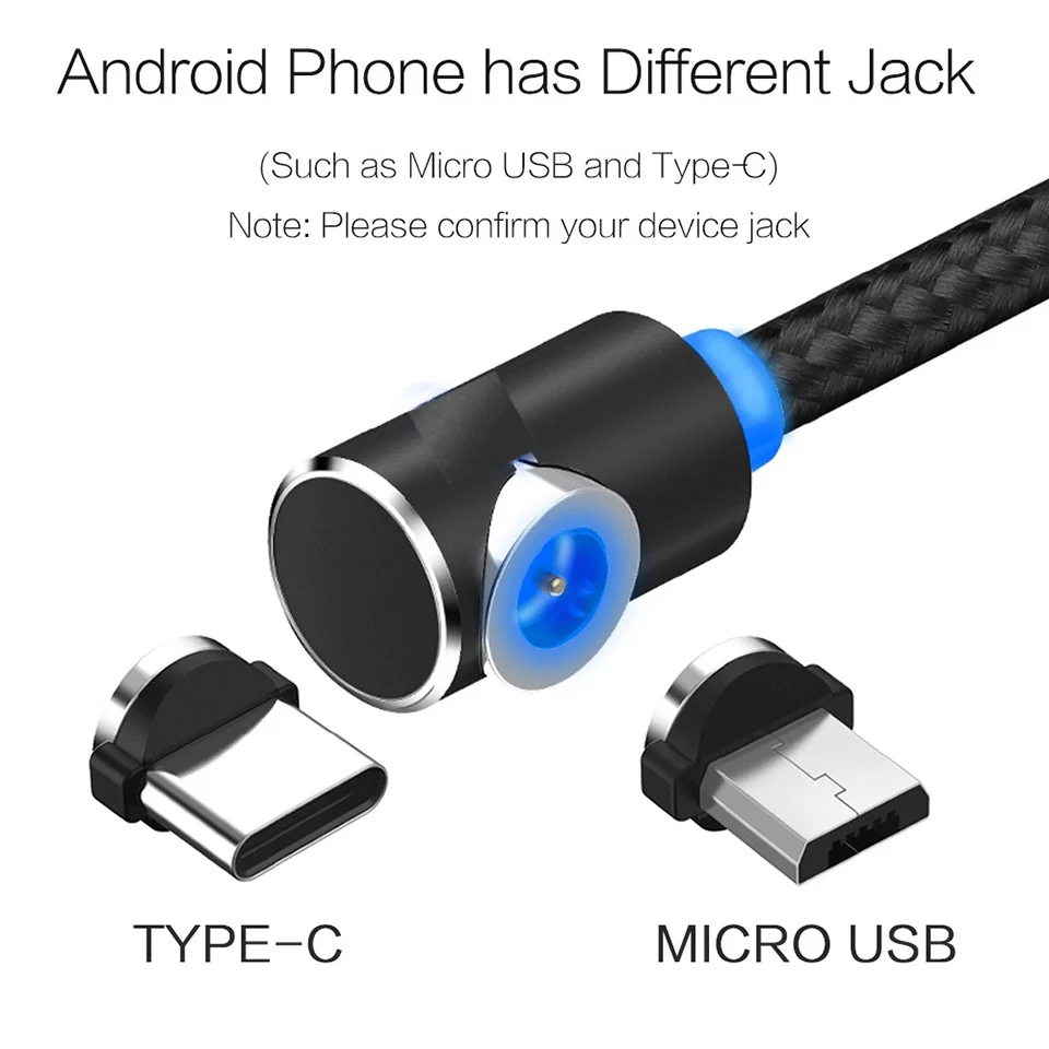 Магнитный Micro Usb кабель для зарядки 90 градусов угол Usb Type C кабель для быстрой зарядки для IPhone X Xr 8 7 6s Plus samsung