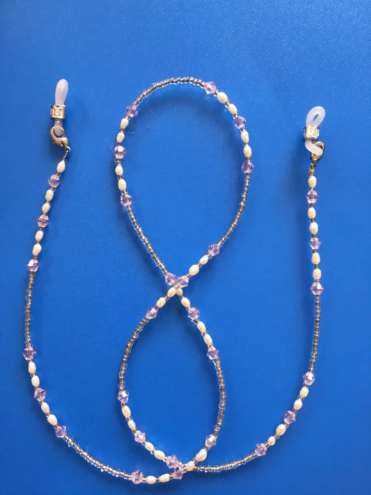 pink glass and white fresh water pearl beaded eyewear retainer eyeglass ...