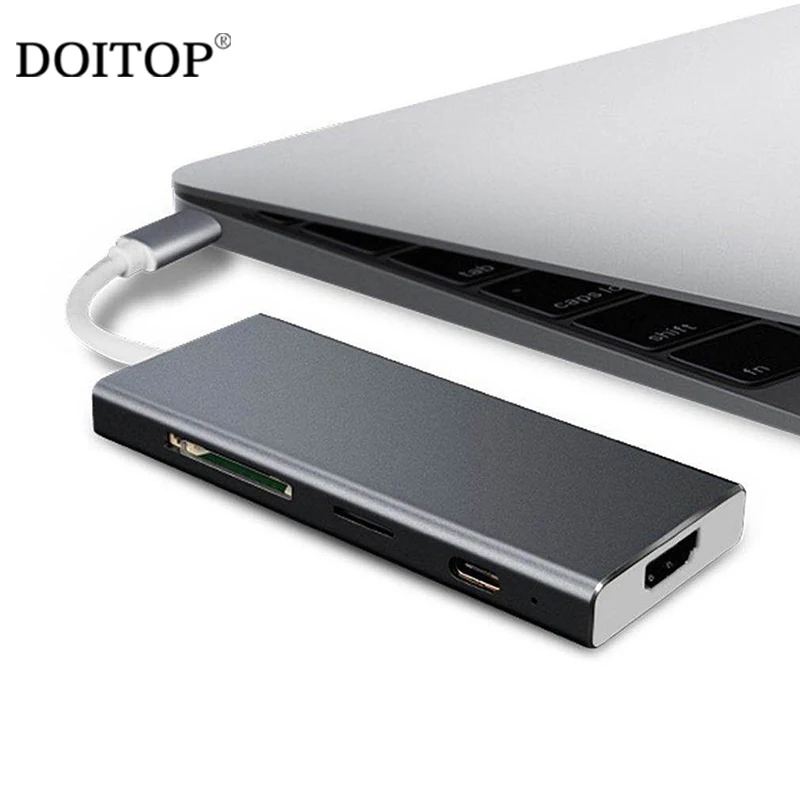 

DOITOP USB Hub USB 3.1 Type-C to HDMI/USB3.0 HUB/SD TF Card Converter 7 in 1 Expander 4K HDMI Cable Digital Audio Video Adapter