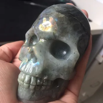 

Today's deal--265g Natural Colorful Labradorite Face Skull Healing Crystal Skull Hot Sale