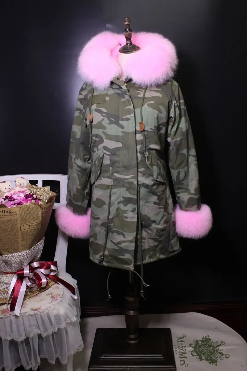 QIUCHENReal мех кролика Рекс Американский военный парка с лисьим мехом капюшон длинный женский Cmouflage армейское пальто с меховой подкладкой ватная куртка