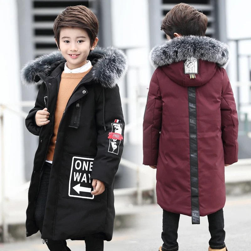 Boys Winter Jackets 2017 Fashion White Duck Down Big Fur