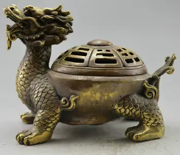 

Collectible Decorated Old Handwork Copper Carved Dragon Tortoise Incense Burner