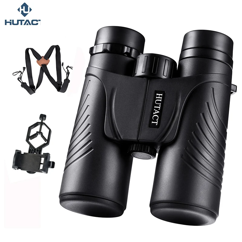 

Powerful Binoculars For Hunting 10x42 BAK4 Prismaticos Safari with Strap Smartphone Clip HUTACT