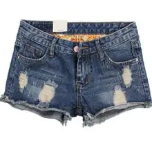 Корейская мода летние Для женщин шорты Винтаж отверстие Повседневное джинсовые шорты для женщин пикантные свободные шорты из денима