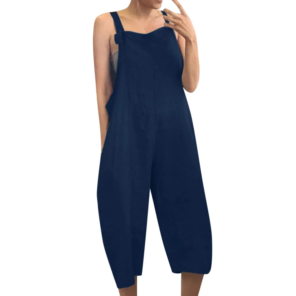 

Loose Jumpsuit Women Casual Plus Size Linen Sleeveless Soild Overalls Sling Vest Brief daily Tooling Playsuit Body Mujer#G1