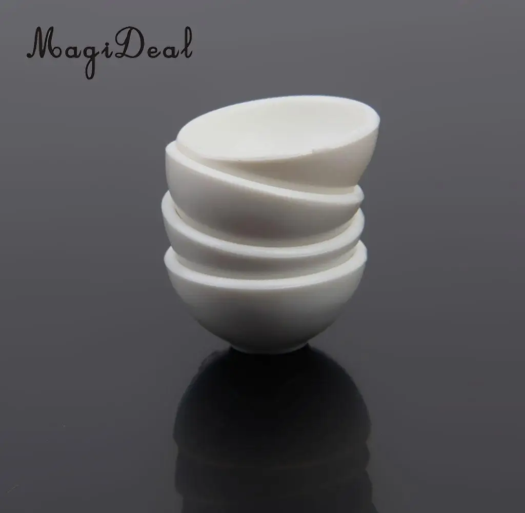 MagiDeal Mini 4Pcs/Lot Dollhouse Miniature White Round Rice Bowls Tableware Kitchenware for Food Rice Child Pretend Play Toys