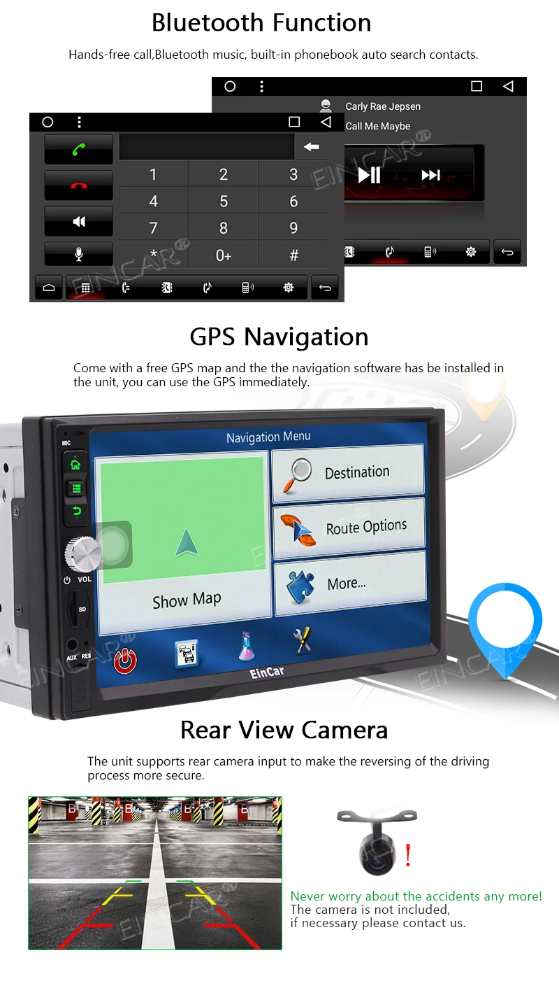 

2 Din In Dash Car DVD CD Player Android 7.1 Nougat System Quad-Core 2G RAM 16G ROM Car Stereo Support GPS Navigation Bluetooth