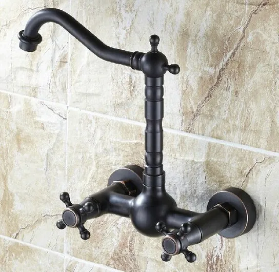 Oil Rubbed Bronze Wall Mounted Dual Cross Handles Swivel Kitchen Bathroom Sink Basin Faucet Mixer Tap anf265
