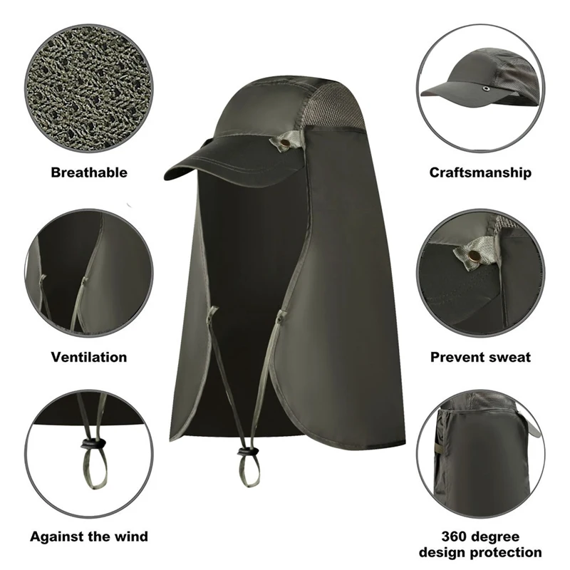 

Quick Dry 360 Degree Protection Sunshade Breathable Water Resistant Ear Neck Cover Outdoor Detachable Quick Dry Fishing Caps