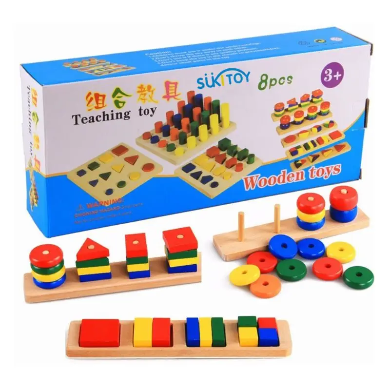

Wood Colors Shapes Match Game Assemble Toys Set Kids Brain Teaser Intelligence Development Early Educational Tool Children Gift