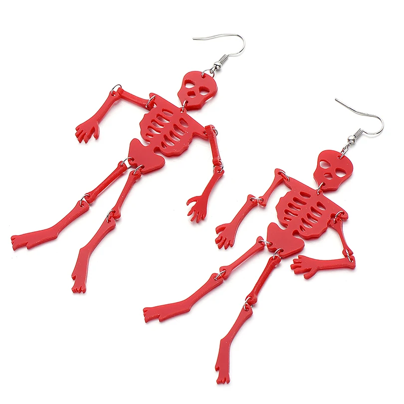 

2018 Newest Halloween Style Punk Acrylic Drop Earrings For Women Funny Design Multicolor Skeleton Long Earring Hot Sale