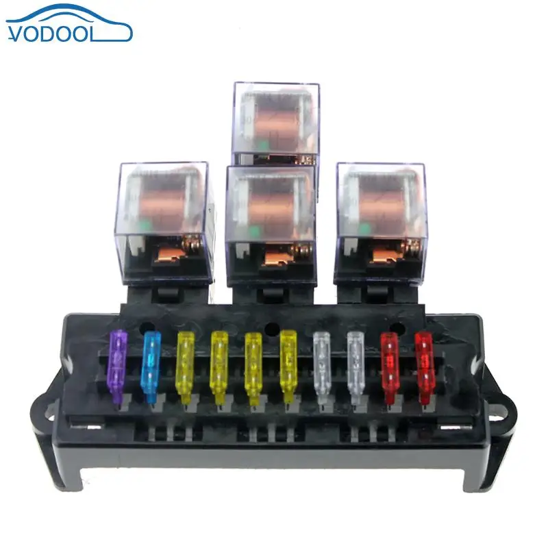 

Plastic 1A-40A 10 Way Circuit Car Fuse Box Block 12V 5 Pin Relay Auto Car Fuse Holder Middle size For Automotive