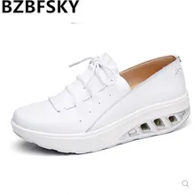 BZBFSKY/ г.; Весенняя женская обувь на платформе; большие размеры; женские белые кроссовки из натуральной кожи; женская обувь на толстой подошве без шнуровки