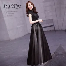 Это YiiYa Черный Высокий воротник цветок Иллюзия цветочный принт элегантный молния вечерние платья длина до пола Вечерние платья LX079