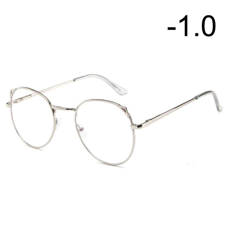 [EL Malus] очки для близорукости, Женская металлическая оправа с милыми кошачьими ушками, для студентов, Короткие оптические линзы, золото, серебро-1-1,5-2-2,5-3-3,5-4 - Цвет оправы: Silver 100